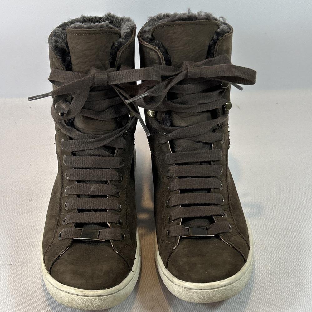 UGG Starlyn Nubuck Hi-Top Sneakers Women's Sz 8 Lace Up Chocolate Brown 1019662 - Picture 5 of 13